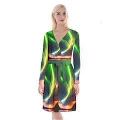 Lake Storm Neon Nature Long Sleeve Velvet Front Wrap Dress by Bangk1t