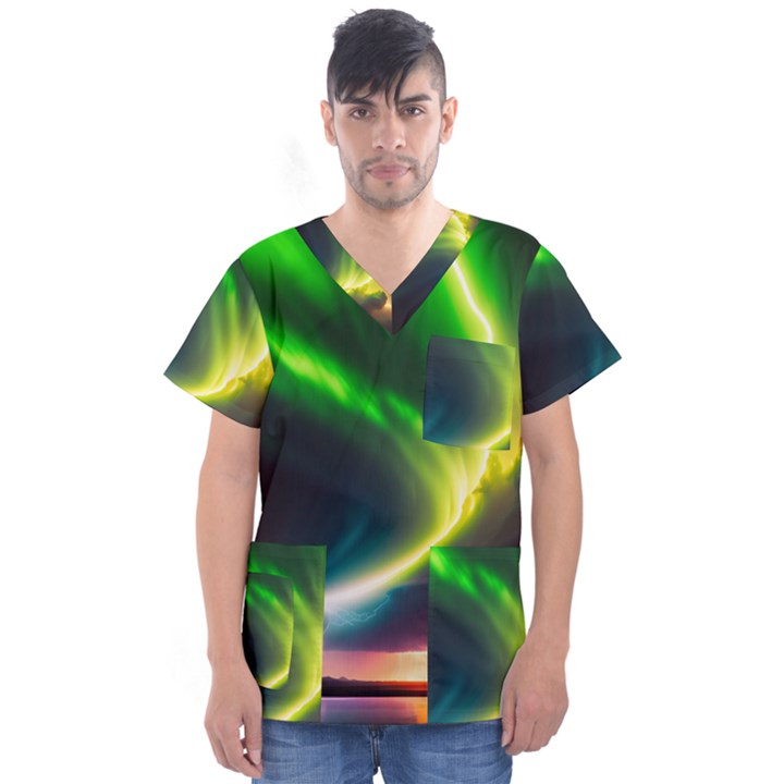 Lake Storm Neon Nature Men s V-Neck Scrub Top