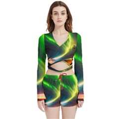 Lake Storm Neon Nature Velvet Wrap Crop Top And Shorts Set by Bangk1t