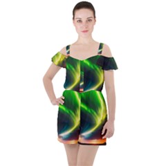 Lake Storm Neon Nature Ruffle Cut Out Chiffon Playsuit by Bangk1t