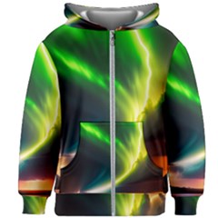 Lake Storm Neon Nature Kids  Zipper Hoodie Without Drawstring