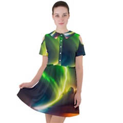 Lake Storm Neon Nature Short Sleeve Shoulder Cut Out Dress  by Bangk1t