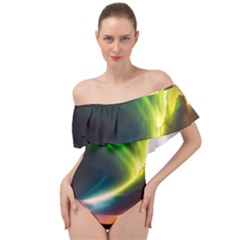 Lake Storm Neon Nature Off Shoulder Velour Bodysuit 