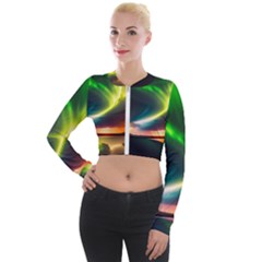 Lake Storm Neon Nature Long Sleeve Cropped Velvet Jacket by Bangk1t