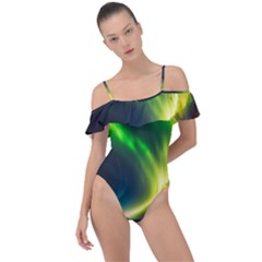 Lake Storm Neon Nature Frill Detail One Piece Swimsuit by Bangk1t