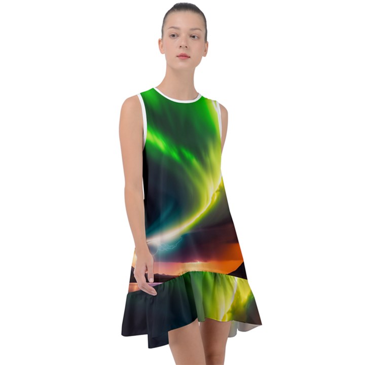 Lake Storm Neon Nature Frill Swing Dress