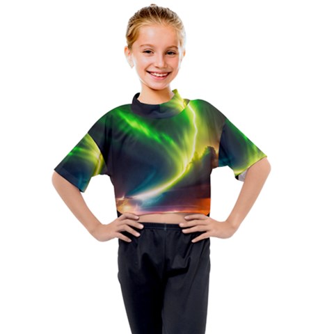 Lake Storm Neon Nature Kids Mock Neck T-shirt by Bangk1t