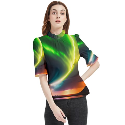 Lake Storm Neon Nature Frill Neck Blouse by Bangk1t