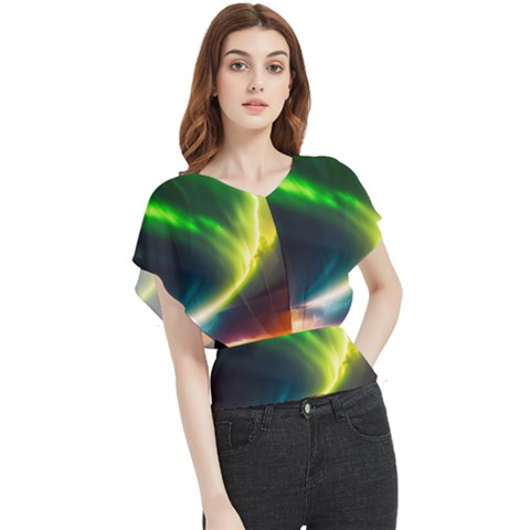 Lake Storm Neon Nature Butterfly Chiffon Blouse by Bangk1t