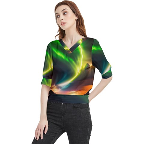 Lake Storm Neon Nature Quarter Sleeve Blouse by Bangk1t