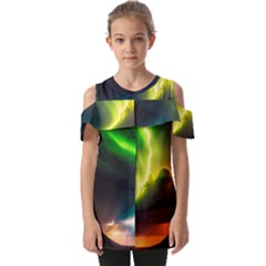 Lake Storm Neon Nature Fold Over Open Sleeve Top by Bangk1t