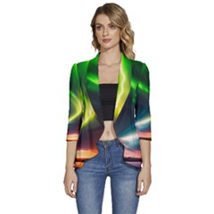 Lake Storm Neon Nature Women s 3/4 Sleeve Ruffle Edge Open Front Jacket by Bangk1t