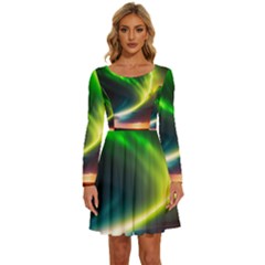 Lake Storm Neon Nature Long Sleeve Wide Neck Velvet Dress by Bangk1t