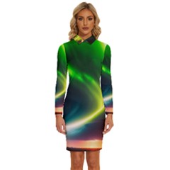 Lake Storm Neon Nature Long Sleeve Shirt Collar Bodycon Dress by Bangk1t