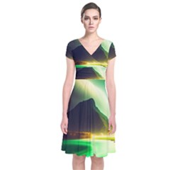 Aurora Lake Neon Colorful Short Sleeve Front Wrap Dress by Bangk1t