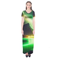 Aurora Lake Neon Colorful Short Sleeve Maxi Dress by Bangk1t