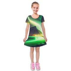 Aurora Lake Neon Colorful Kids  Short Sleeve Velvet Dress