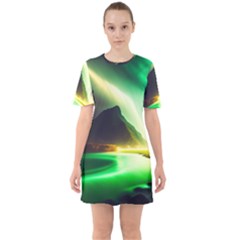 Aurora Lake Neon Colorful Sixties Short Sleeve Mini Dress by Bangk1t