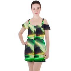 Aurora Lake Neon Colorful Ruffle Cut Out Chiffon Playsuit by Bangk1t