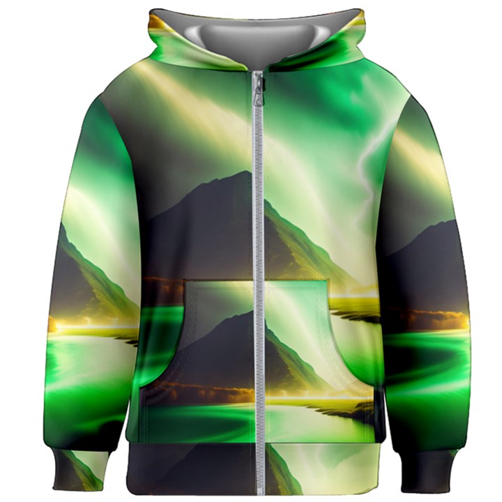 Aurora Lake Neon Colorful Kids  Zipper Hoodie Without Drawstring