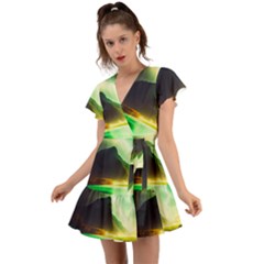 Aurora Lake Neon Colorful Flutter Sleeve Wrap Dress by Bangk1t