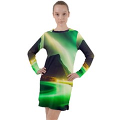 Aurora Lake Neon Colorful Long Sleeve Hoodie Dress