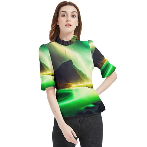 Aurora Lake Neon Colorful Frill Neck Blouse by Bangk1t