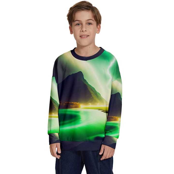 Aurora Lake Neon Colorful Kids  Crewneck Sweatshirt