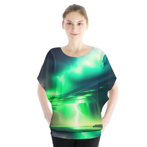 Lake Storm Neon Batwing Chiffon Blouse by Bangk1t