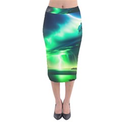 Lake Storm Neon Velvet Midi Pencil Skirt by Bangk1t