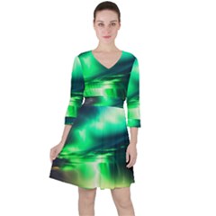 Lake Storm Neon Quarter Sleeve Ruffle Waist Dress by Bangk1t