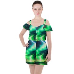 Lake Storm Neon Ruffle Cut Out Chiffon Playsuit by Bangk1t