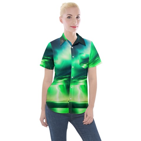 Lake Storm Neon Women s Short Sleeve Pocket Shirt by Bangk1t