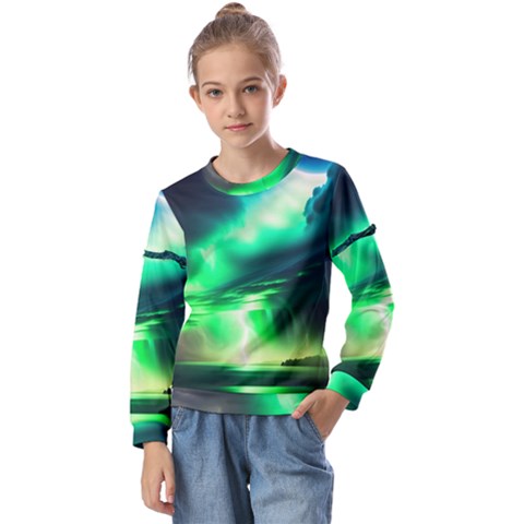 Lake Storm Neon Kids  Long Sleeve T-shirt With Frill  by Bangk1t