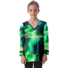 Lake Storm Neon Kids  V Neck Casual Top by Bangk1t