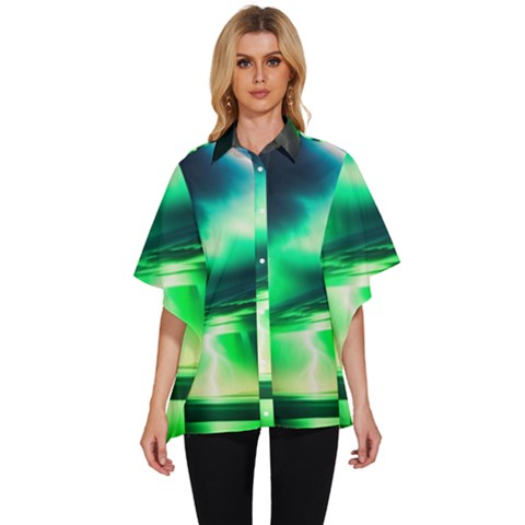 Lake Storm Neon Women s Batwing Button Up Shirt by Bangk1t