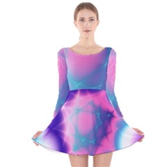 Geometry Abstract Pattern Hypercube Long Sleeve Velvet Skater Dress