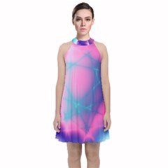 Geometry Abstract Pattern Hypercube Velvet Halter Neckline Dress 