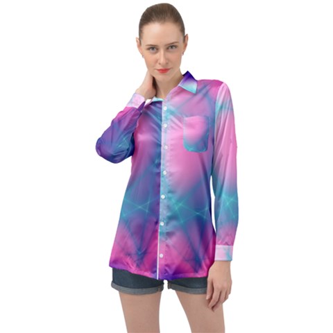 Geometry Abstract Pattern Hypercube Long Sleeve Satin Shirt by Bangk1t