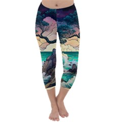 Tree Wave Ocean Capri Winter Leggings 