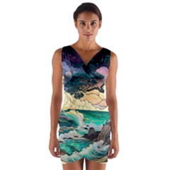 Tree Wave Ocean Wrap Front Bodycon Dress by Bangk1t