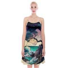 Tree Wave Ocean Spaghetti Strap Velvet Dress