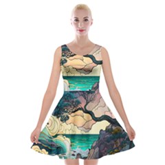 Tree Wave Ocean Velvet Skater Dress