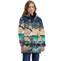 Tree Wave Ocean Kids  Hooded Longline Puffer Jacket by Bangk1t