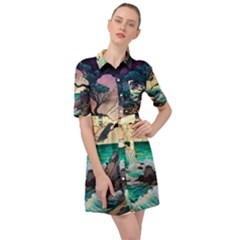 Tree Wave Ocean Belted Shirt Dress by Bangk1t