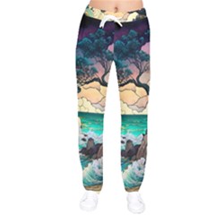 Tree Wave Ocean Women Velvet Drawstring Pants