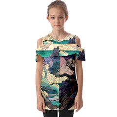 Tree Wave Ocean Fold Over Open Sleeve Top by Bangk1t