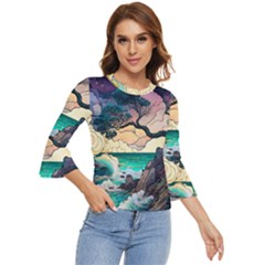 Tree Wave Ocean Bell Sleeve Top