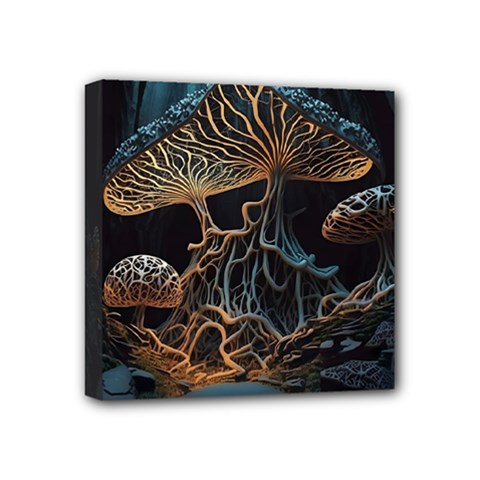 Forest Mushroom Wood Mini Canvas 4  X 4  (stretched) by Bangk1t