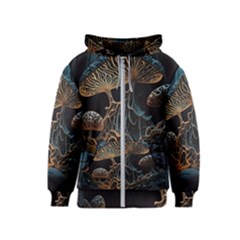 Forest Mushroom Wood Kids  Zipper Hoodie